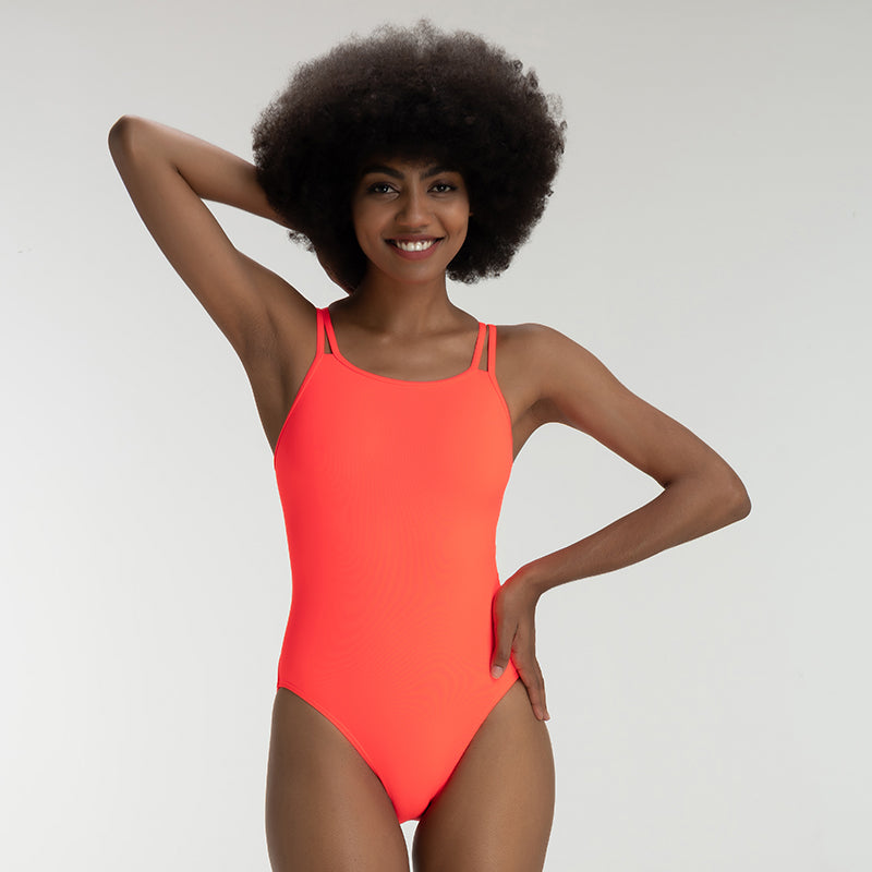One Piece Double Cross X Back Swimwear-Cherry